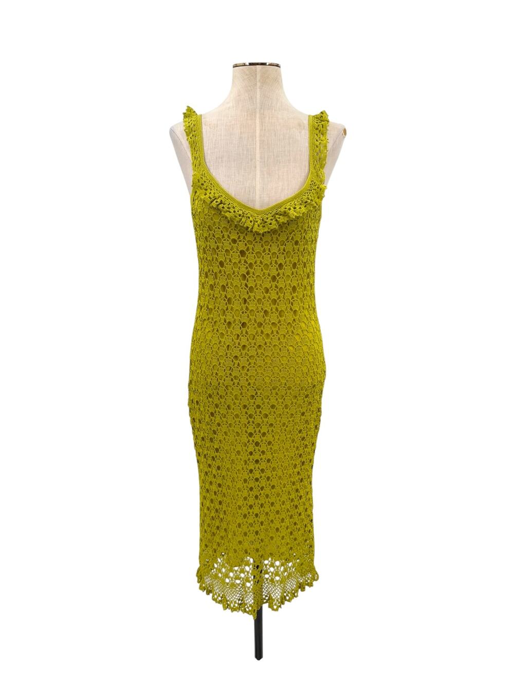 Rene Derhy Vintage Y2K Crochet Lace Midi Dress Green Lined Boho Size Small